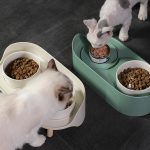 Pet dining table Dual Feeding Bowl Neck Protect Nonslip Ceramic Bowl for Cat